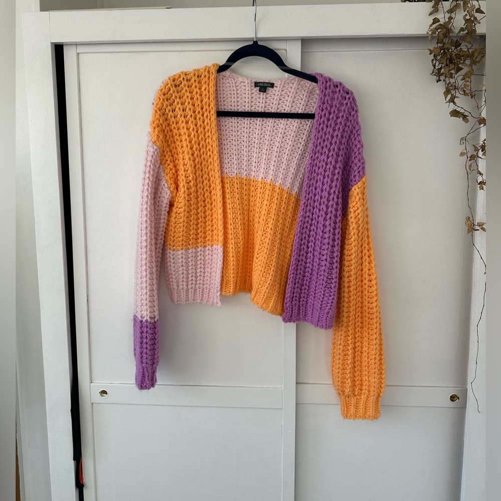 Wild Fable • Women’s Size S Color Block Chunky Knit Cardigan • Colorful • Neon
